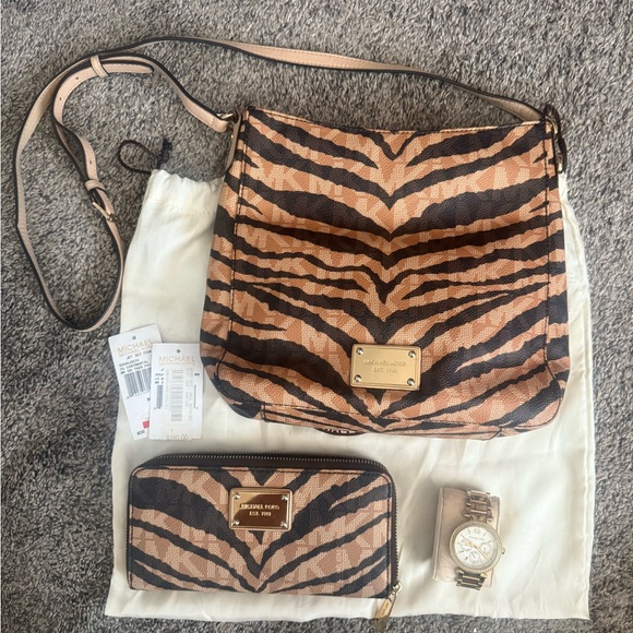 Michael Kors Tan and Black Tiger Print Crossbody Bag - Picture 1 of 10